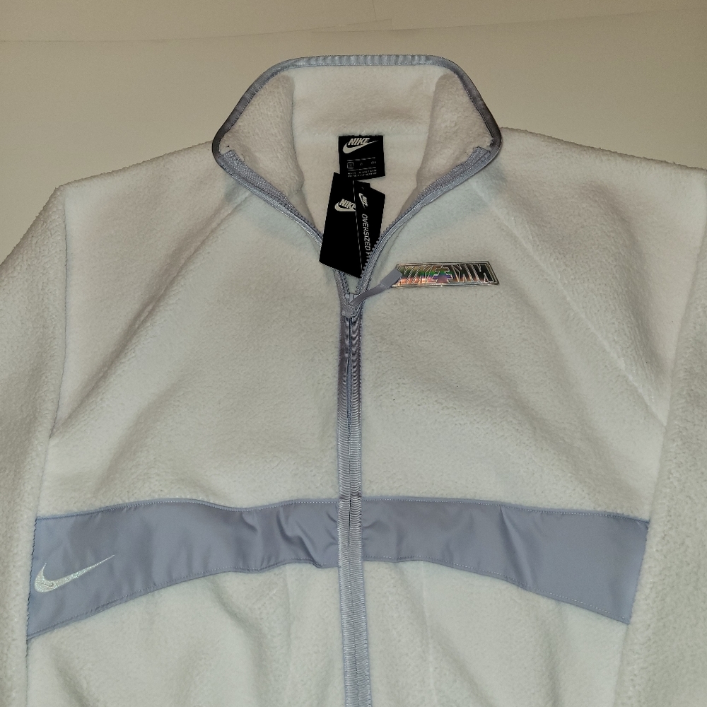 Nike White Teddy Jacket with Light Gray Trim